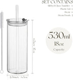 KEMORELA 6-Pack 18oz Ribbed Glass Cups with Lids & Straws – Round Textured Drinking Glasses for Iced Coffee, Bubble Tea, Juice & Smoothies – Reusable Clear Tumblers with Leakproof Lids & Straws