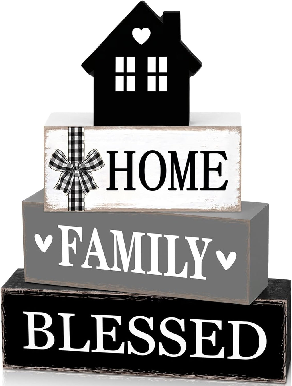 Rustic Farmhouse Table Decor Blessed Signs for Home Decor Neutral Home Family Wood Sign Black and White Modern Tabletop Centerpiece for Kitchen Shelf Desk Tiered Tray Decoration