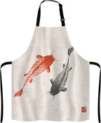 Red and black hand drawn with ink in traditional Japanese Adjustable Bib Apron Kitchen Cooking Baking Gardening Apron for Women Men
