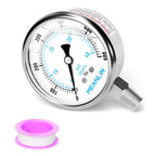 MEANLIN MEASURE 0~600Psi Liquid Filled Pressure Gauge Stainless Steel with 316 Stainless Steel Joint 1/4" NPT 2.5" FACE DIAL for WOG Water Oil Air Lower Mount