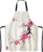 Japanese Cherry Bib Apron with Adjustable Neck for Men Women,Suitable for Home Kitchen Cooking Waitress Chef Grill Bistro Baking BBQ Apron