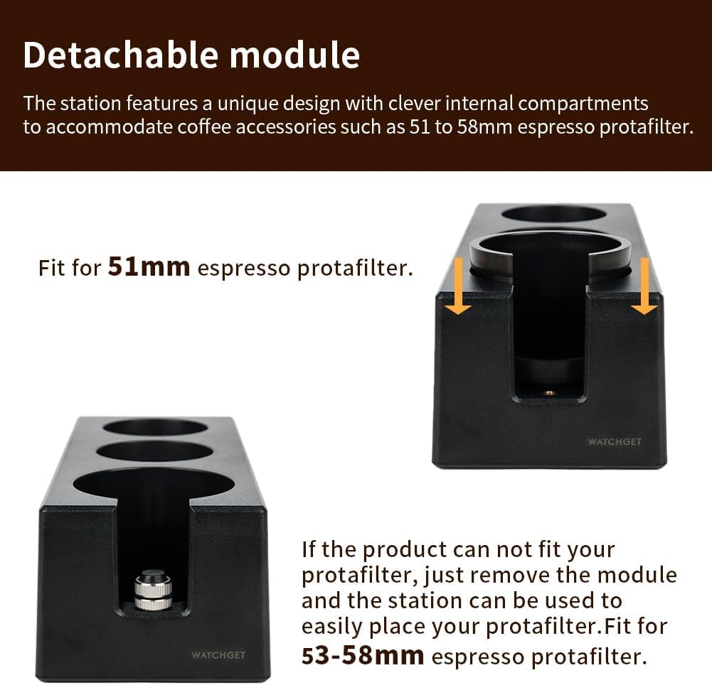 watchget Espresso Tamping Station, Plastic Espresso Organizer Box for 51/54/58mm Portafilter, Tamper, Distributor and Barista Accessories, Coffee Tamper Station, Black