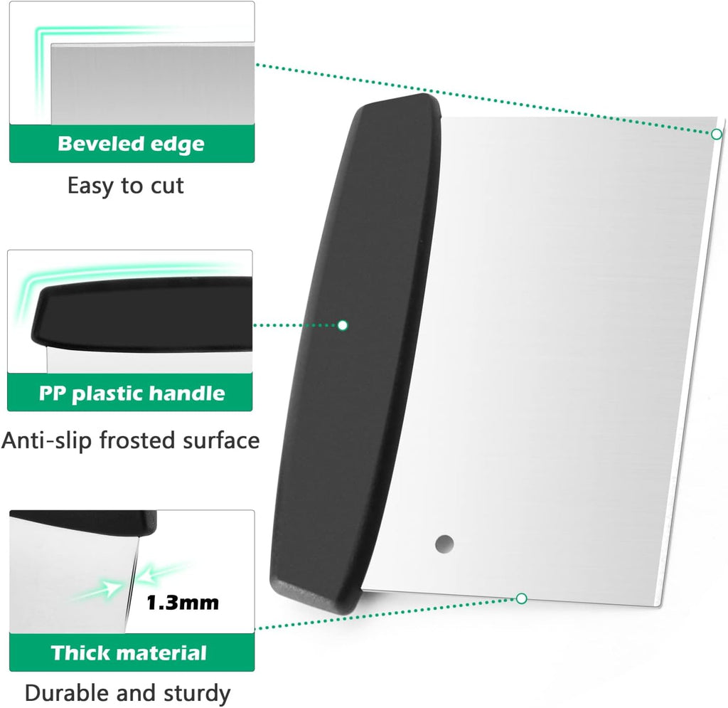 Stainless Steel Griddle Scraper Chopper, HaSteeL 6 x 5In Metal Dough Bench Scraper Cutter for Pizza and Bread, Multiple Purpose Kitchen Barbecue Utensil for Flat Top Teppanyaki Hibachi