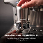 Crema Coffee Products 54mm Dosing Cup | Compatible with Breville Portafilters etc | Durable 100% Stainless Steel | Built-In Grinder Tab for Easy Transfer | Sleek, Mess-Free Design | Black Finish