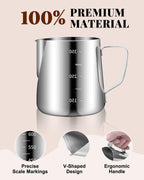 51mm Espresso Accessories Kit, 350ml Milk Frothing Pitcher, Espresso Tamper, WDT Tool & Puck Screen, Dessert Spoons, Tamper Mat, Latte Art Pen &16 PCS Coffee Decorating Stencils