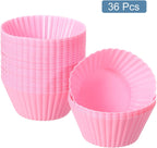 uxcell 36Pcs Silicone Cupcake Liners, Non-Stick Baking Cups, for Cooking Eggs, Baking Muffins and Make a Cake(Pink)