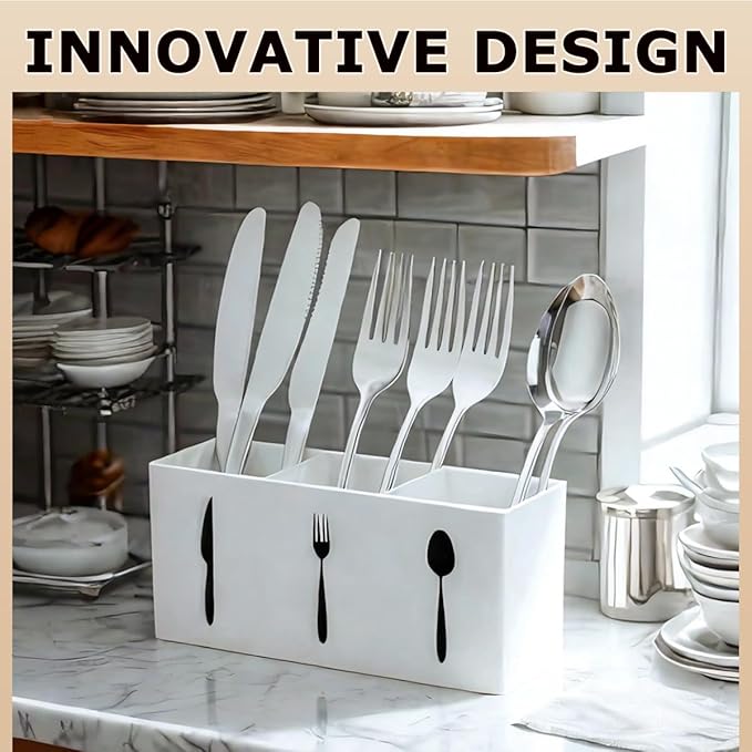 Silverware Organizer Countertop,Acrylic Small Silverware Caddy for Countertop,Knife Fork and Spoon Organizer for Kitchen Storage,Cabinet and Dining Room(White)