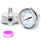 MEANLIN MEASURE 0~300Psi Liquid Filled Pressure Gauge Stainless Steel with 316 Stainless Steel Joint 1/4" NPT 2.5" FACE DIAL for Air Compressor Air Regulator Water Filter Center Back Mount
