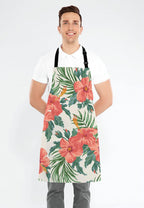 Tropical Leaves and Hawaiian Flower Bib Apron with Adjustable Neck for Men Women,Suitable for Home Kitchen Cooking Waitress Chef Grill Bistro Baking BBQ Cobbler Apron