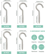 125 Pcs Screw Hooks in 5 Sizes – Cup Hooks for Hanging Plants, Mugs, Lights, and Ceiling Storage (Silver)