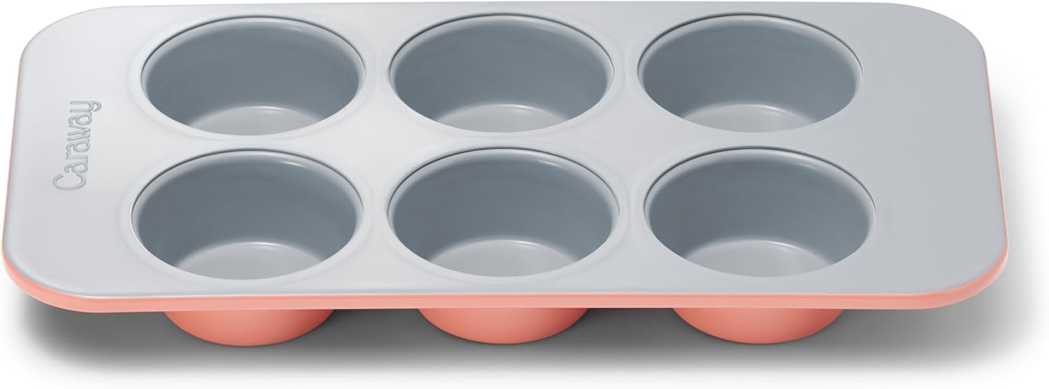 Caraway Nonstick Ceramic 6 Cup Muffin Pan – Non-Toxic, PTFE & PFOA Free – Oven Safe – Aluminized Steel Core – Small Muffin Pan for Baking Cupcakes, Muffins & More - Perracotta