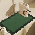 Scalloped Coffee Bar Mat for Countertop, Cute Dish Drying Mats for Kitchen Counter, Diatomite Absorbent Mat for Coffee Station, Kitchen Aesthetic Decor (16"x24", Green)