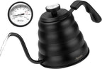 Tea Kettle with Thermometer Pot Black Stovetop Tea Kettle 40oz Gooseneck Kettle Teapot Pour Over Coffee Kettle with Thermometer,1200ml,6 Cup,Black,1Pack