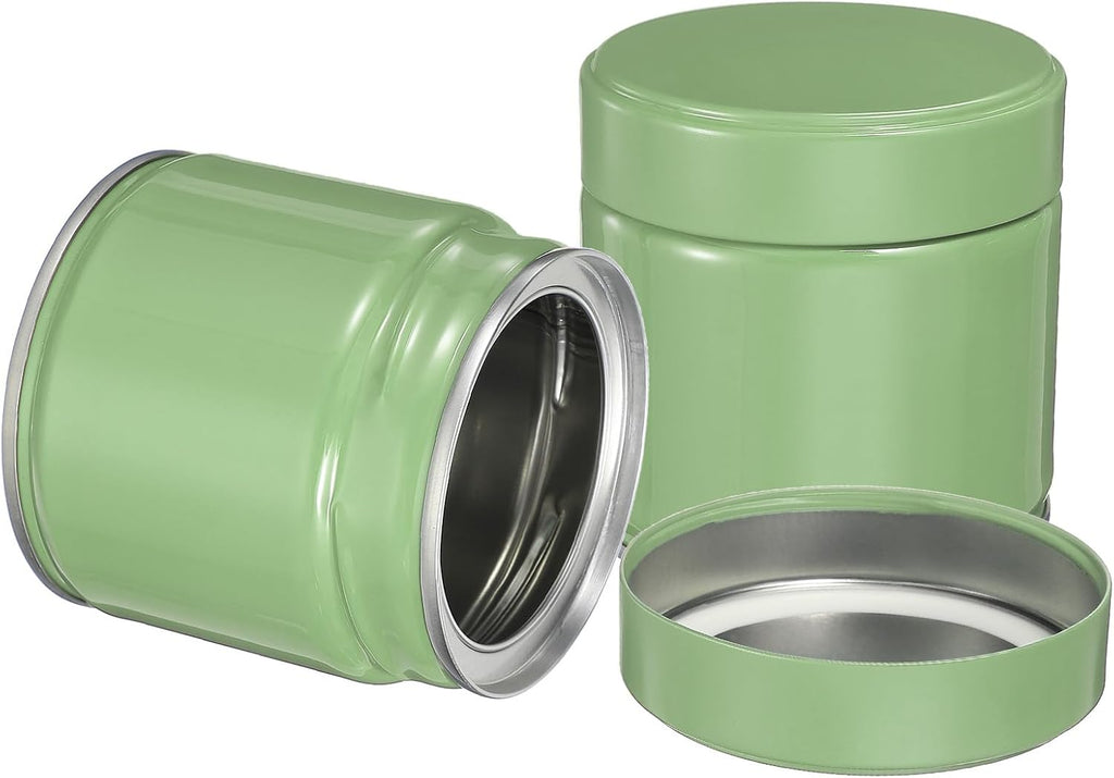 uxcell 2Pcs Round Tea Canisters, 3" x 3" Airtight Metal Tea Containers for Loose Tea, Coffee Beans, Spices - Durable, Compact, and Stylish Storage Tea Tin (Silver Green)