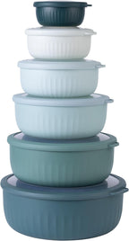 COOK WITH COLOR Prep Bowls with Lids- Wide and Deep Nesting Plastic Small Mixing Bowl Set with Lids, 12 Piece Set - Wide Bowls, Teal