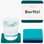 Graf Lantz - Bierfilzl Merino Wool Square Coasters Set of 6 - Ocean (4"x4"x5mm) - Absorbs 30% of Weight - Natural German Wool - Heat Resistant, Sustainable, Reusable - Home Decor & Coffee Table Decor