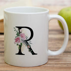 Retreez Initial A-Z Floral Botanical Bouquet Alphabet Monogrammed Monogram Mug 11 Oz Ceramic Tea Coffee Mugs - Appreciation Thank You Wedding Birthday Gifts for her friend coworker sister - R Initial