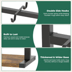 EsLuker.ly Coffee Mug Holder Cup Tree Rack for Countertop, 2 Tier Rustic Wood Coffee Bar Station Organizer Narrow Display Stand for Kitchen Office, Hold 14 Mugs with Sturdy Base, Free Up Counter Space