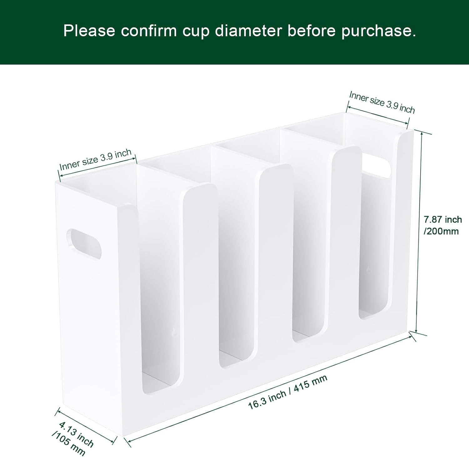 Disposable Coffee Cup Dispenser with Handles, Countertop or Wall Mount Hot/Cold Drink Cup and Lid Holder - Bathroom/Kitchen/Office Acrylic Cup Lid Storage Organizer (4 Compartments, White)