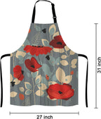 Poppy flowers Bib Apron with Adjustable Neck for Men Women,Suitable for Home Kitchen Cooking Waitress Chef Grill Bistro Baking Apron