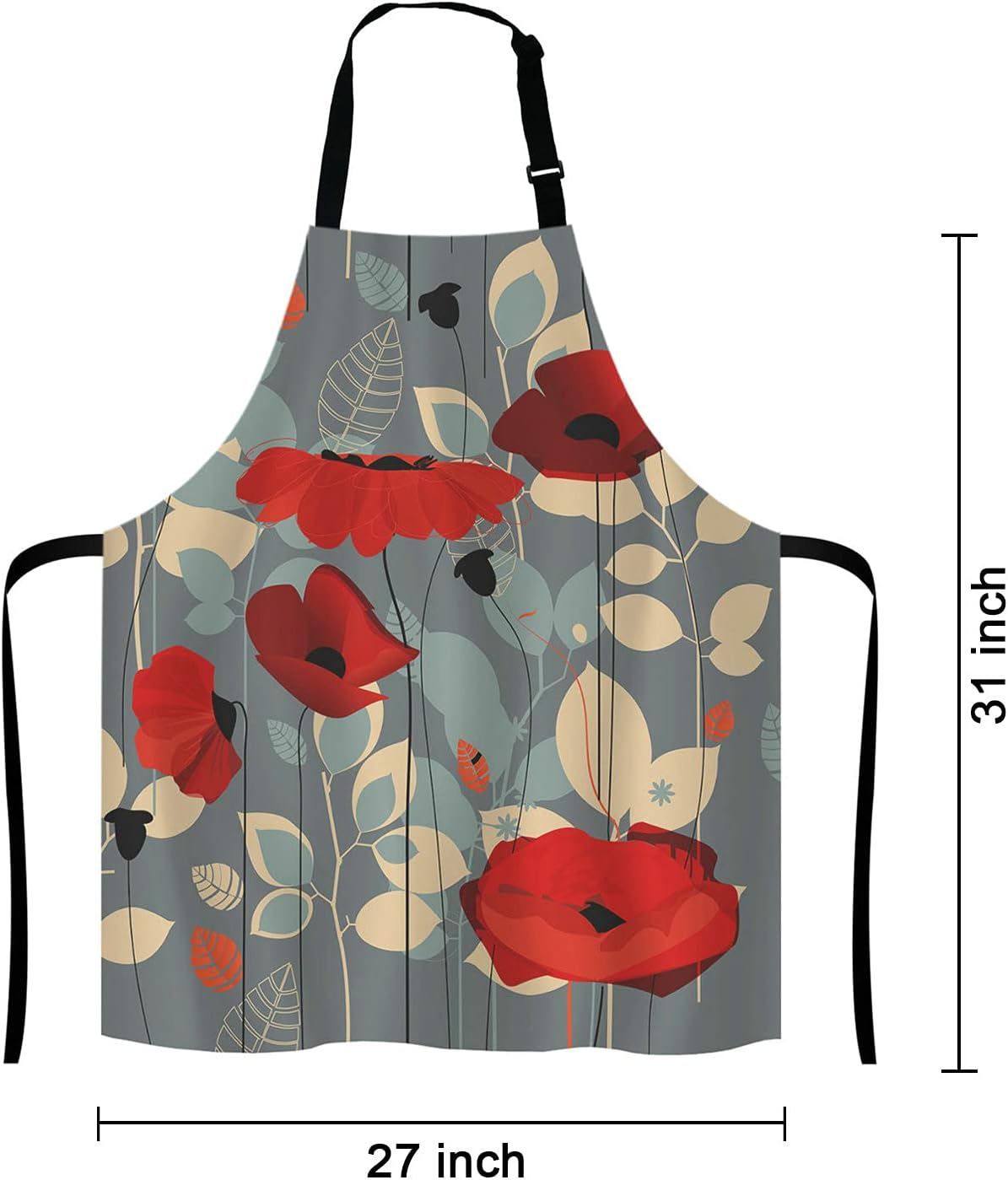 Poppy flowers Bib Apron with Adjustable Neck for Men Women,Suitable for Home Kitchen Cooking Waitress Chef Grill Bistro Baking Apron