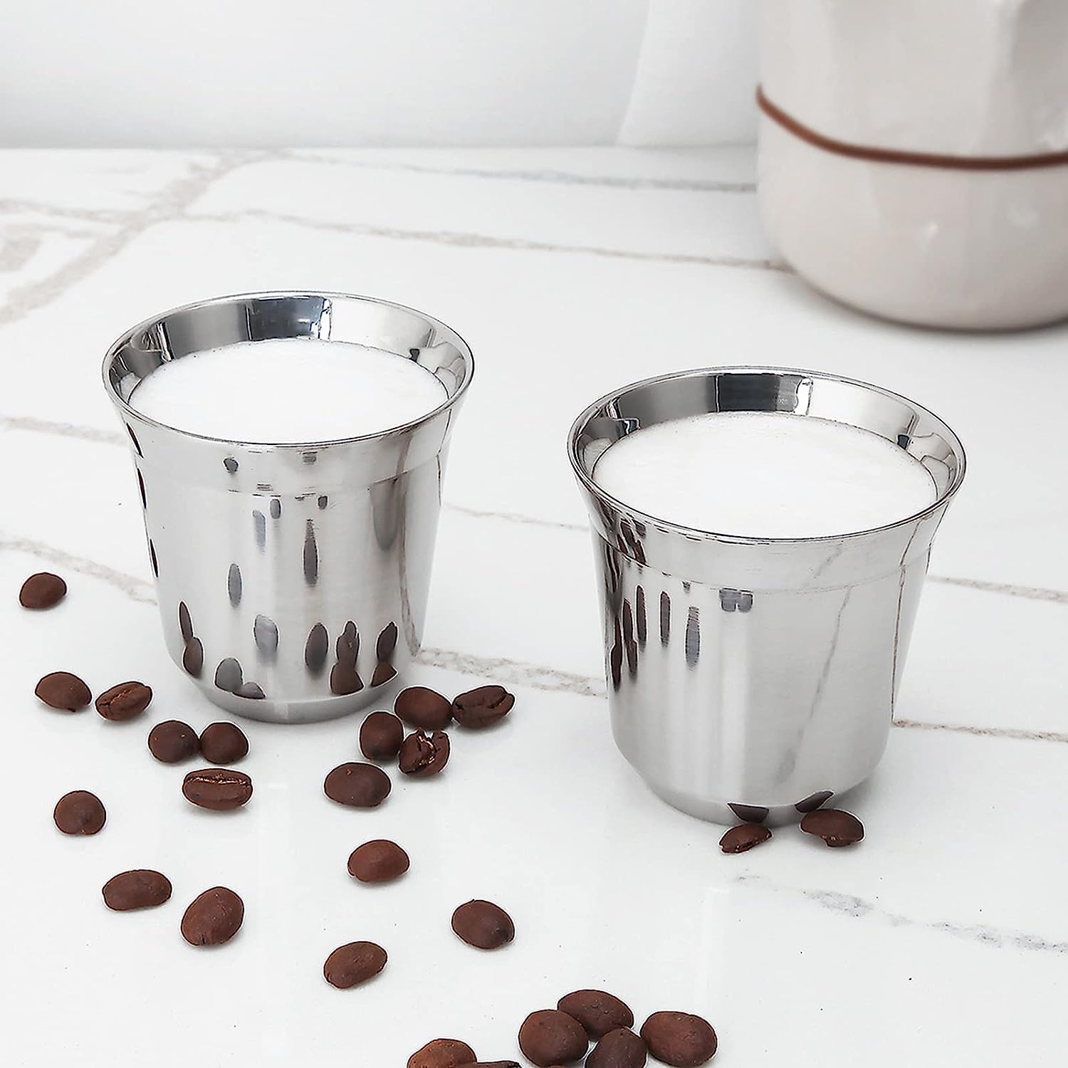 Easyworkz Stainless Steel Espresso Cup 2pcs Set Double Wall Insulated Metal Demitasse Cups 5 oz