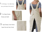 Women's Pinafore Square Apron Baking Cooking Gardening Works Cross Back Cotton/Linen Blend Dress with 2 Pockets