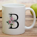 Retreez Initial A-Z Floral Botanical Bouquet Alphabet Monogrammed Monogram Mug 11 Oz Ceramic Tea Coffee Mugs - Appreciation Thank You Wedding Birthday Gifts for her friend coworker sister - B Initial
