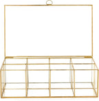 NCYP Glass Tea Bags Organizer with Lid, 8 Compartments Teabag Container, Indoor Counter Top Brass Display Case, 12" x 7.1" x 3.7" Teabag Storage Box, Gold Decor (Glass Box Only)