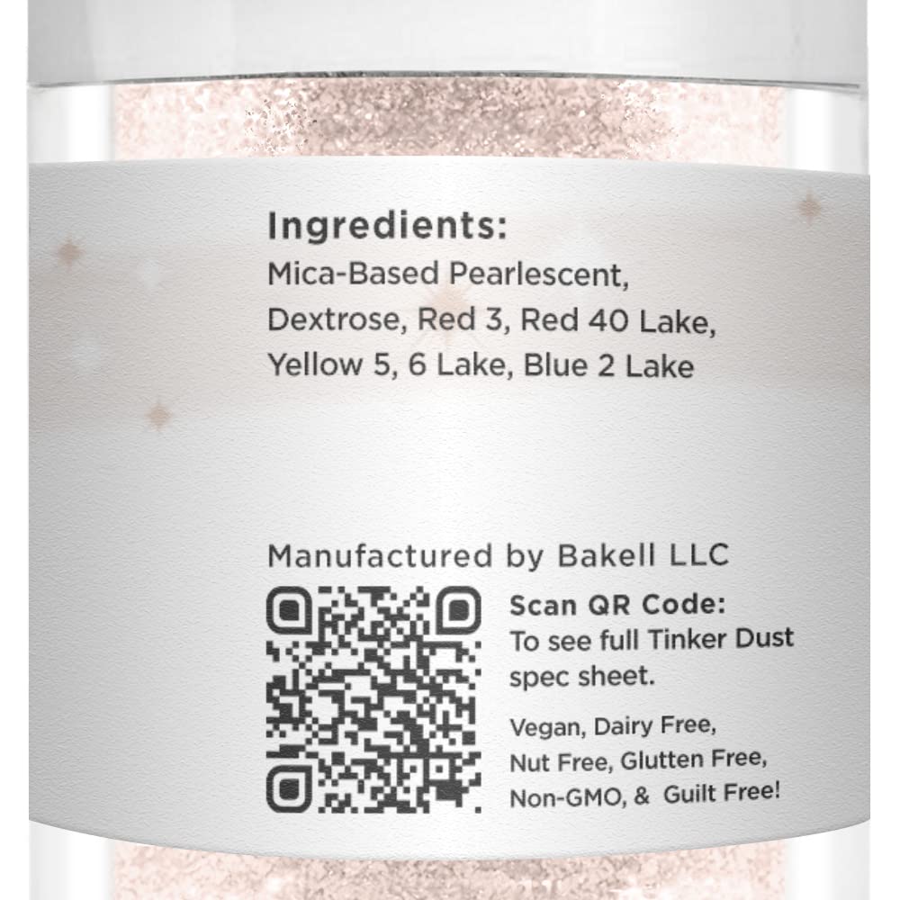 BAKELL Soft Rose Gold Edible Glitter, 25 Grams | TINKER DUST Edible Glitter | KOSHER Certified | 100% Edible Glitter | Cakes, Cupcakes, Cake Pops, Drinks, Dessert Vegan Glitter & Dusts (25g, Soft Rose Gold)