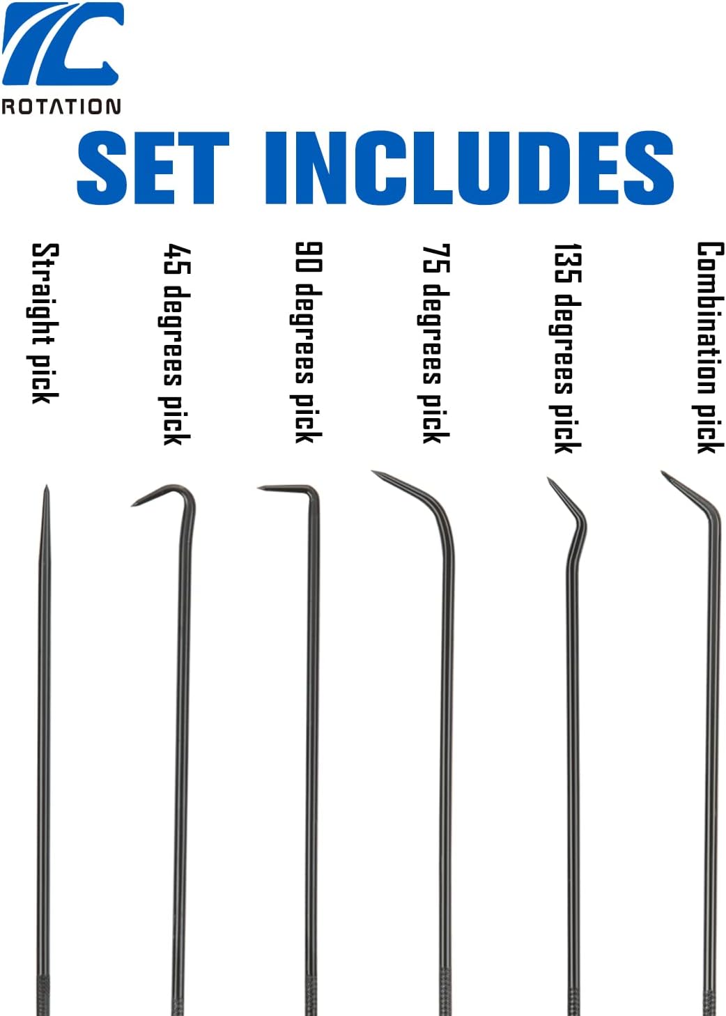 ROTATION Extra Long Precision Hook and Pick Set, 6-Piece Set, Chrome Vanadium Steel Shaft, for Remove Hoses and Gaskets, Auto and Electronics Maintenance Tools