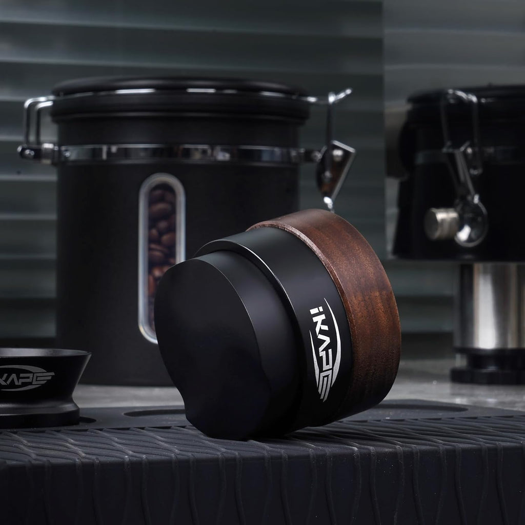 IKAPE 58MM Coffee Distributor, New Wooden Handle Design, Gravity Adaptive Espresso Distributor Fits All 58.35MM Espresso Portafilter, Compatible with 58.35MM Rancilio Bottomless Portafilter