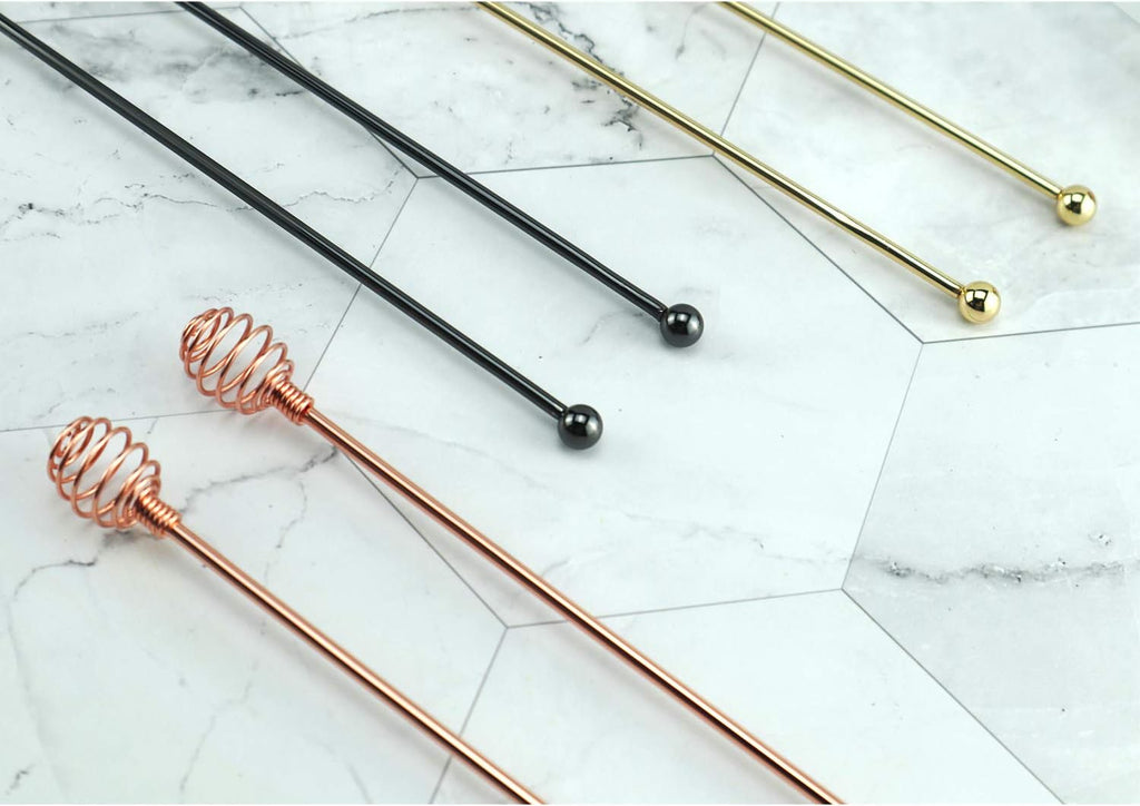 Coffee Stir Sticks,BURLIHOME Specialty Spoons Stainless Steel Spherical Mixing Spoon Solid/Hollow Swizzle Sticks For Drink/Cocktail/coffee,Home Bar Party Supply,Black-4 Pieces.