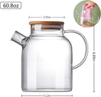 60.8oz Glass Teapot, Stovetop & Microwave Safe Glass Borosilicate Tea Pot,Clear Teapot with Strainer, Glass Tea Kettle with Wooden Lid, Loose Leaf、Fruit Tea and Fragrant Tea