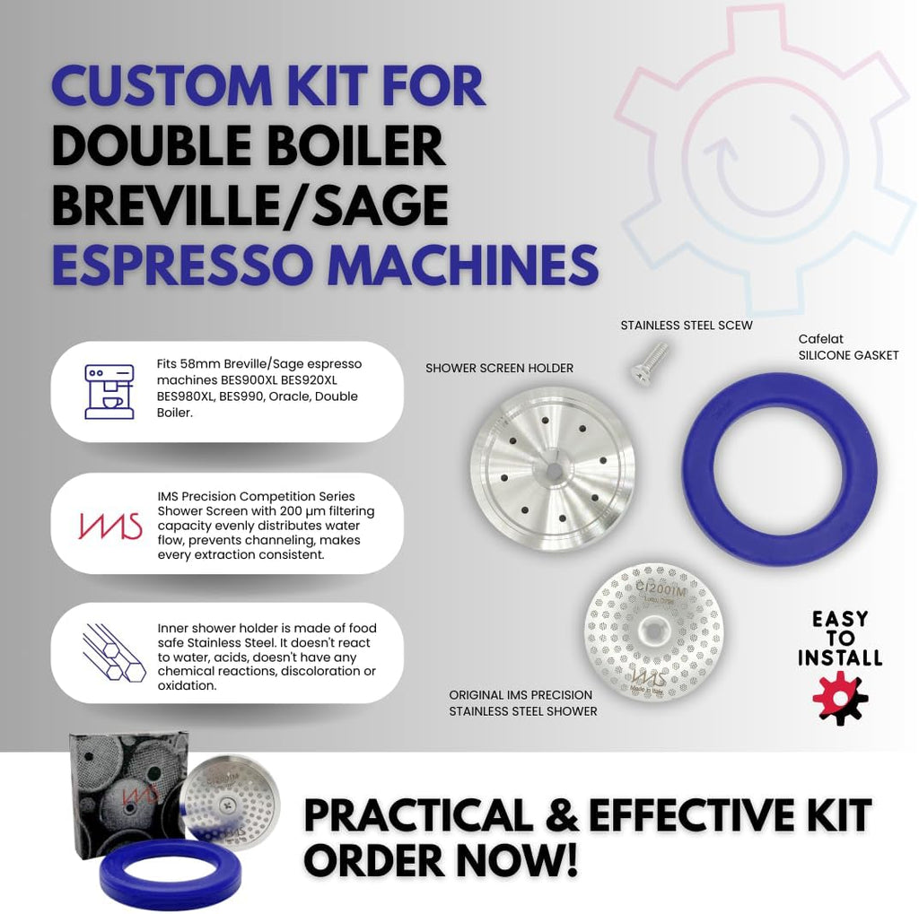 Stainless Steel Precision Kit Compatible with Double Boiler Breville/Sage. IMS Precision Screen, Stainless Shower Holder, Silicone Gasket. Fits 900 Series, Oracle, Oracle Touch, Double Boiler models