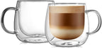 CNGLASS 16oz Double Walled Glass Coffee Mugs(2-pack),Large Clear Coffee Cups with Handle,Glass Espresso Mugs for Latte,Cappuccino,Tea