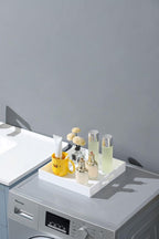 Glossy White Sturdy Acrylic Serving Tray with Handles-12x12 Inch-Serving Coffee,Appetizer,Breakfast,Butler-Kitchen Countertop Tray-Makeup Drawer Organizer-Vanity Table,Ottoman Tray-Decorative