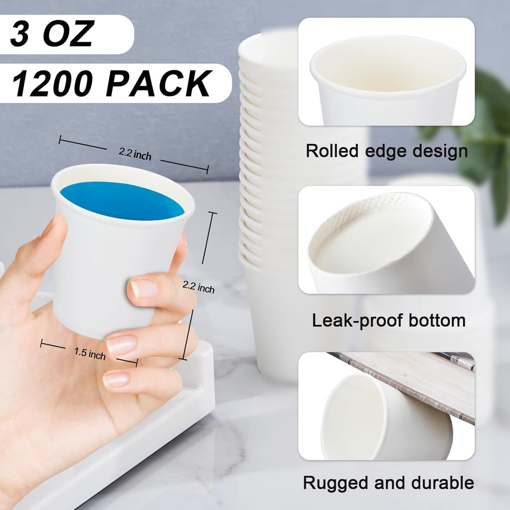 1200 Pack 3 oz Paper Cups, Small Disposable Bathroom Mouthwash Cups, Espresso Cups,Mini White Paper Cups 3 Ounce for Parties, Bathroom, Picnics, Travel and Events