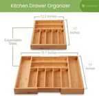 Bamboo Drawer Organizer, 2 Pack - Expandable Silverware Organizer & Utensil Drawer Organizer, Cutlery Tray with Dividers, 7-9 Slots- Premium Kitchen Organizer for Utensils & Flatware (Natural)