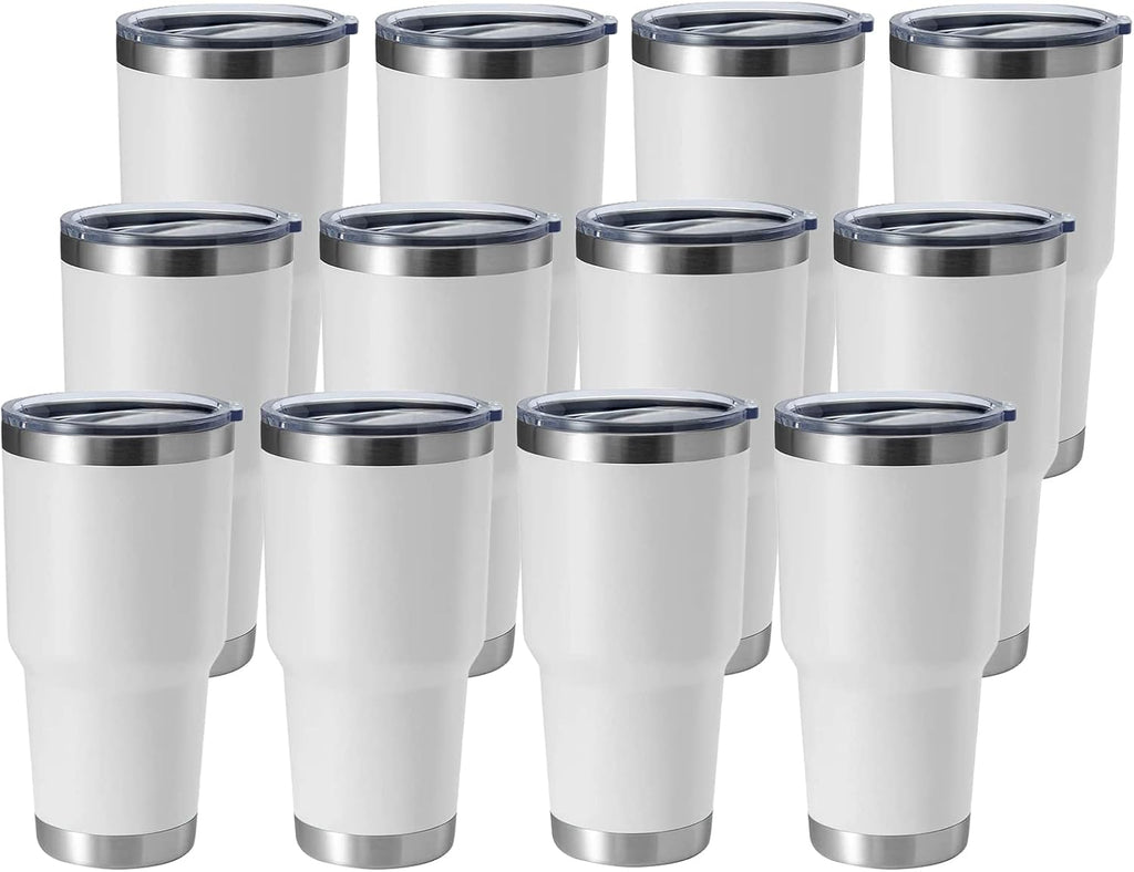 HASLE OUTFITTERS 30oz Stainless Steel Tumbler, Double Wall Vacuum Insulated Travel Mug Tumbler, Durable Insulated Coffee Mug, Gift Box Set (White, 12)