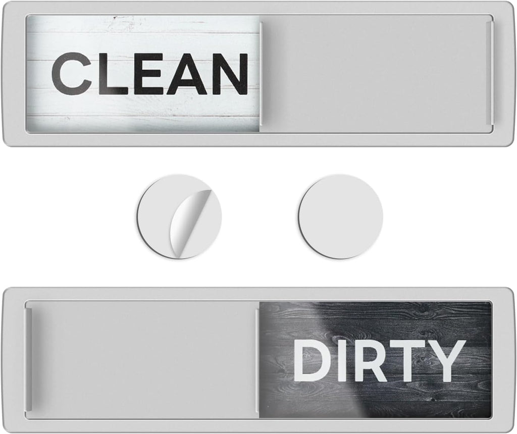KitchenTour Dishwasher Magnet Clean Dirty Sign, Strong Magnet Clean Dirty Sign for Dishwasher, Farmhouse Wood Design Non-Scratch Dish Washer Indicator Kitchen Decor, Silver