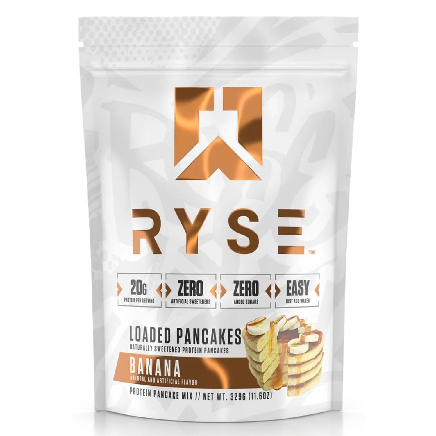 RYSE Loaded Protein Pancake & Waffle Mix - Banana - Naturally Sweetened Breakfast with 21g Protein, 3g MCTs and 2g Fiber - No Added Sugar - High Protein Snack for Clean Energy - 6 Servings