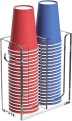 Disposable Coffee Cup Dispenser with Handles, Countertop or Wall Mount Hot/Cold Drink Cup and Lid Holder - Bathroom/Kitchen/Office Acrylic Cup Lid Storage Organizer (2 Compartments, Clear)