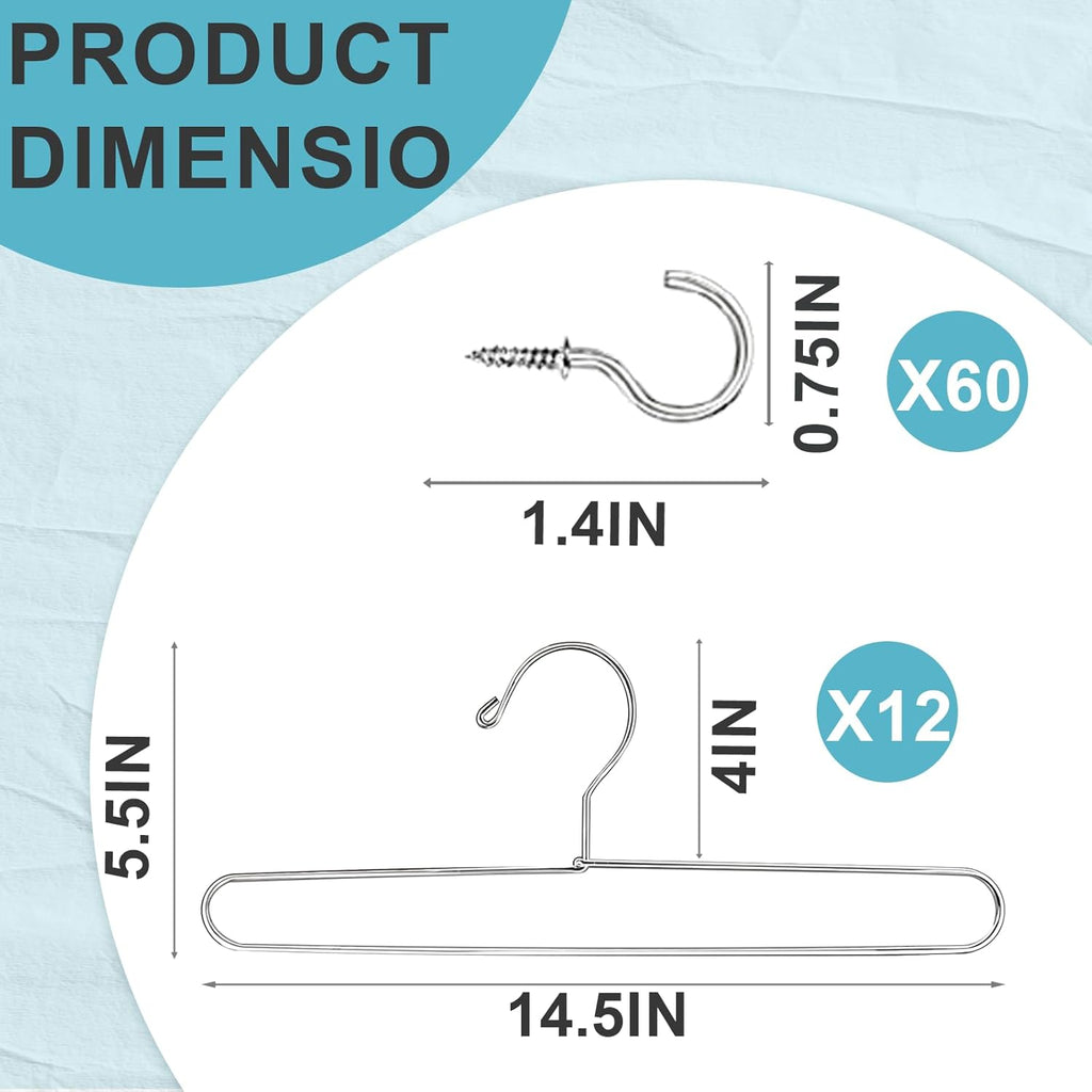 12 Pack Cabinet Door Painting Hanger 14.57 x 5.24 Painting Drying Rack with 60 Pcs Metal Screw-in Cup Hooks,Cabinet Door Drying Rack Art Drying Brackets Painter Tools