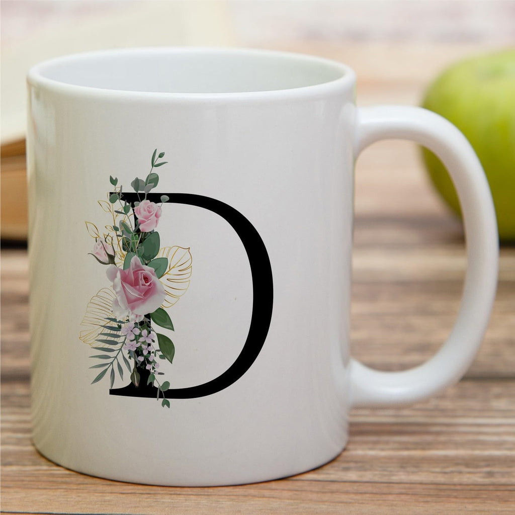 Retreez Initial A-Z Floral Botanical Bouquet Alphabet Monogrammed Monogram Mug 11 Oz Ceramic Tea Coffee Mugs - Appreciation Thank You Wedding Birthday Gifts for her friend coworker sister - D Initial