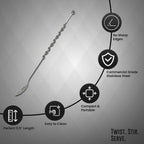Rattleware Elegant Swirl Stem Bar Twist 11.5" Stirrer/Spoon - Commercial Grade Stainless Steel, Ideal for Drink & Coffee Enthusiasts, Perfect for Home & Commercial Use