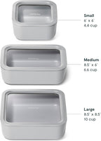 Caraway 3pc Glass Food Storage Set - 10, 6.6, & 4.4 Cup Containers - Ceramic Coated - Non-Toxic Non-Stick Lunch Box With Glass Lids - Dishwasher, Oven, & Microwave Safe - Gray