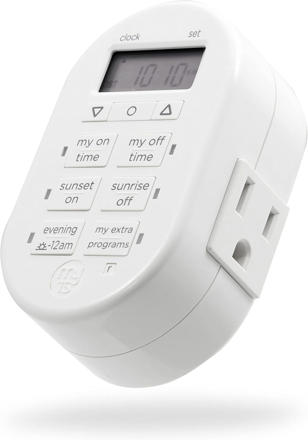 myTouchSmart Simple Set 7-Day Digital Timer, 1 Grounded Outlet Timer, Sunrise-Sunset Indoor Timer Outlet, Programmable ON/OFF Plug Timer, 125V Light Timer, Lamp Timer, Seasonal Lights, White, 33860