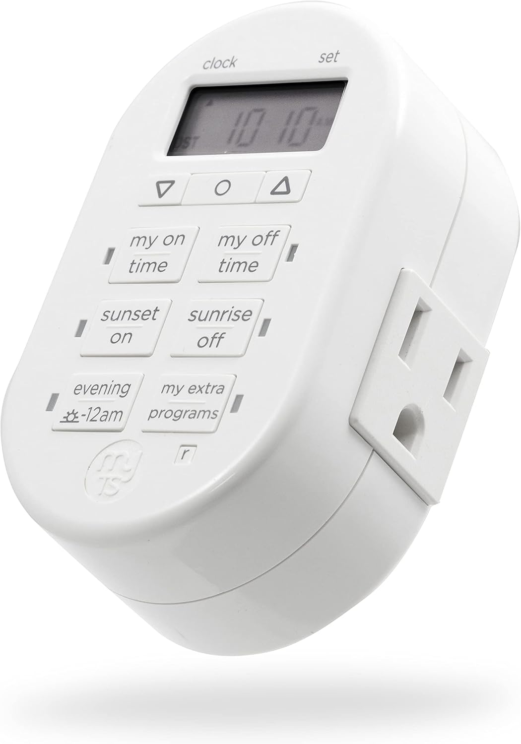 myTouchSmart Simple Set 7-Day Digital Timer, 1 Grounded Outlet Timer, Sunrise-Sunset Indoor Timer Outlet, Programmable ON/OFF Plug Timer, 125V Light Timer, Lamp Timer, Seasonal Lights, White, 33860
