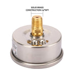 MEASUREMAN 2-1/2inch Dial Size, Liquid Filled Pressure Gauge, 0-60psi/400kpa, 304 Stainless Steel Case, 1/4inchNPT Back Mount